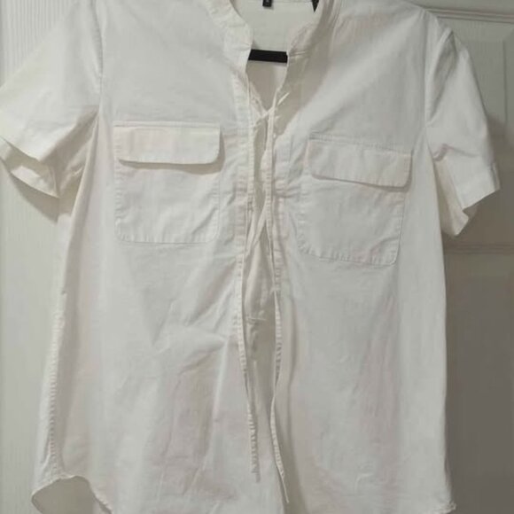 Theory Poplin Lace Up Short Sleeve Women's Top, Size Medium - Picture 2 of 6